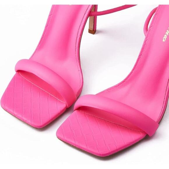 Strappy Lace up Stilletos High Heel Sandals Women Tie up Heels Neon Pink Sz 9.5 - Picture 2 of 6